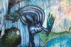 Vera Schneider: Wasservogel, 2017. Acryl und Aquarell auf Papier, 10,4 x 14,8 cm. Foto: V. Schneider